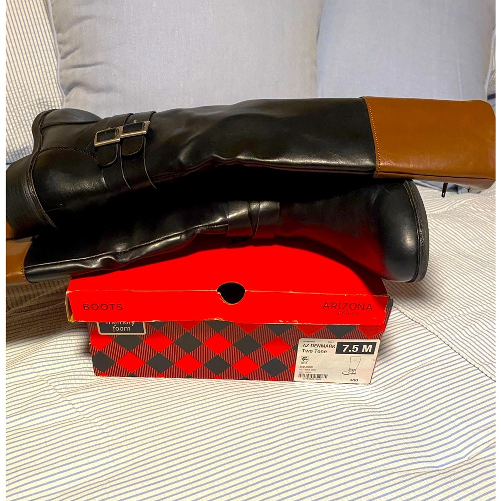 WORN ONCE.  AZ Black/Brown Denmark Two Tone Boots.  Size 7.5